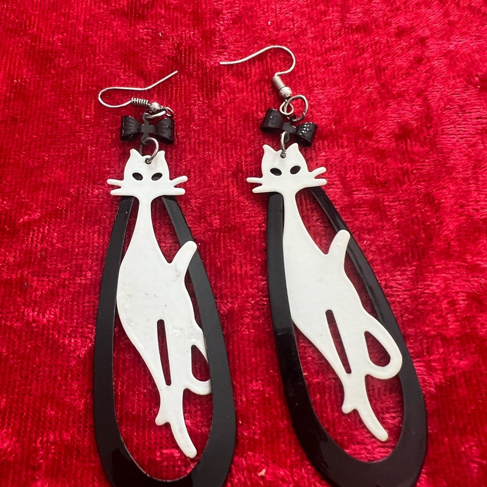 Black and White Cat Earrings